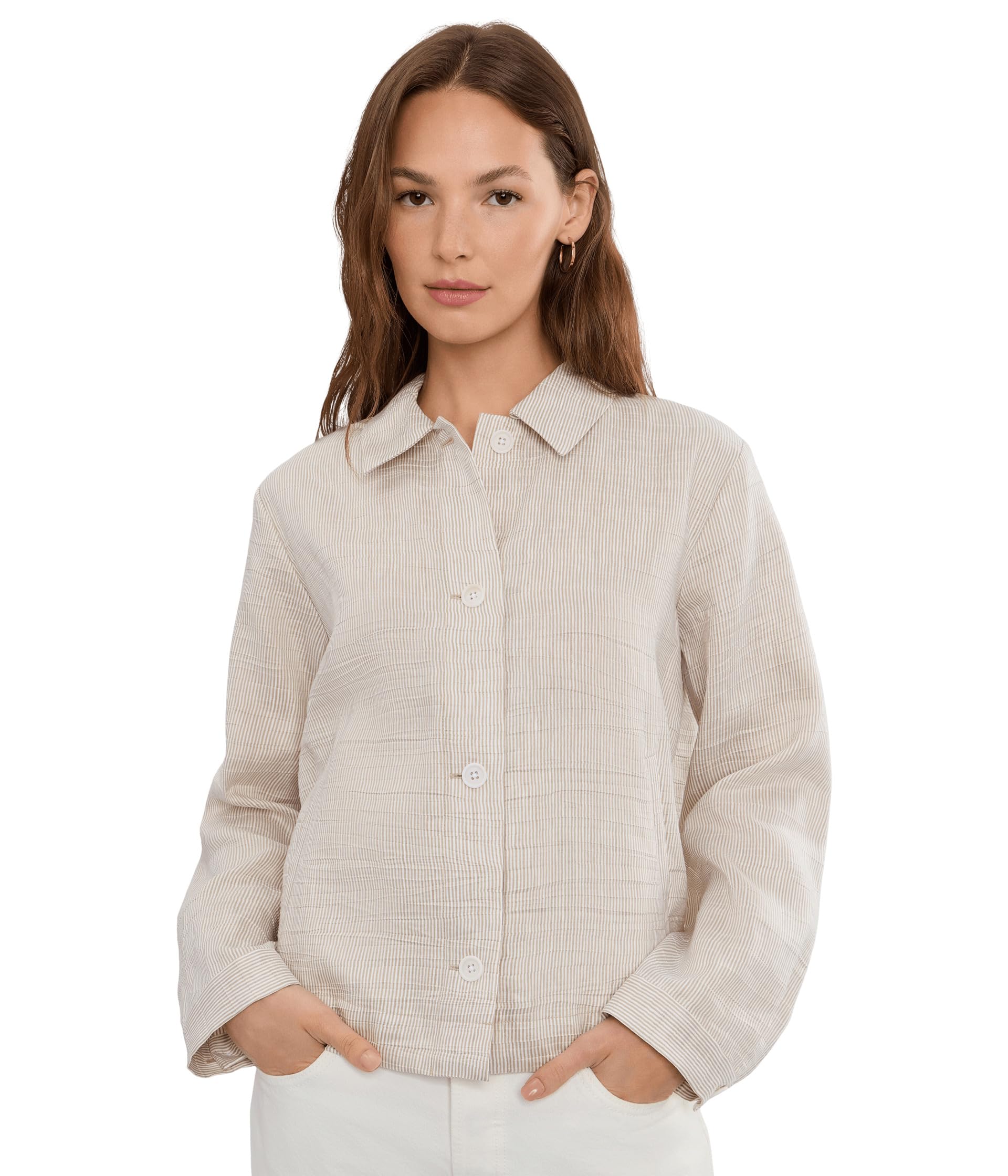 Striped Organic Linen Sheen Classic Collar Jacket