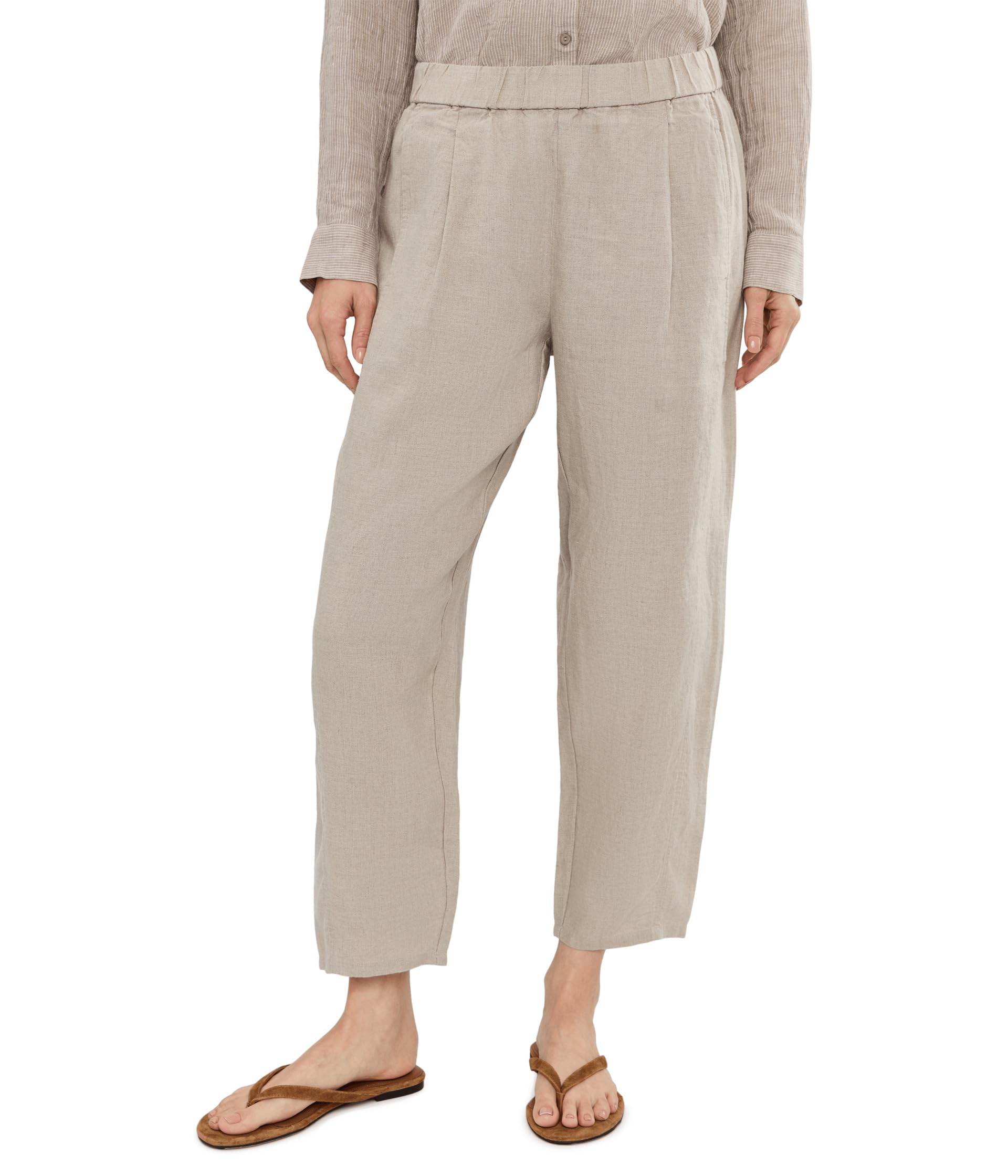 Petite Organic Linen Ankle Pleated Lantern Pants