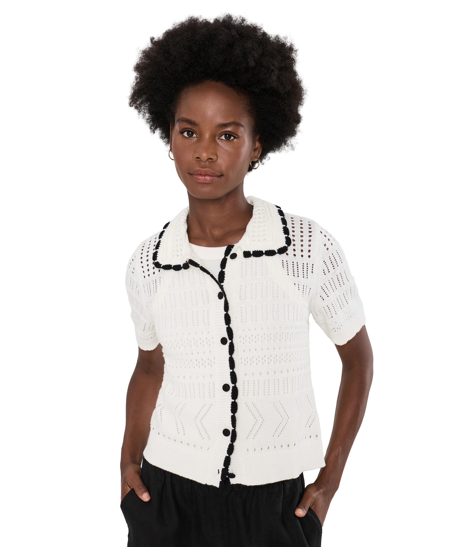 Contrast Stitch Short Sleeve Cardigan
