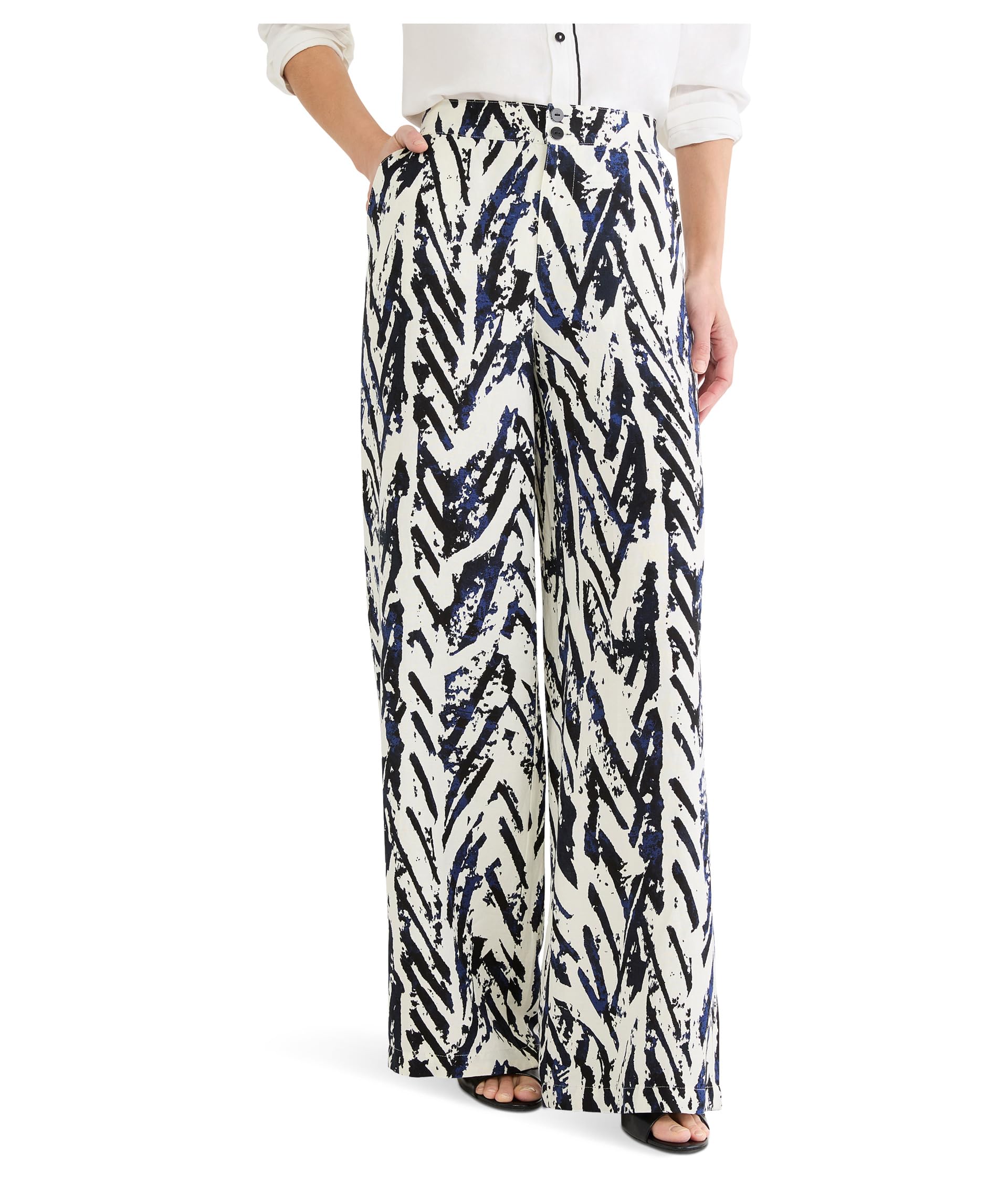 Petite 31" Indigo Crosshatch Linen Wide Leg Pants
