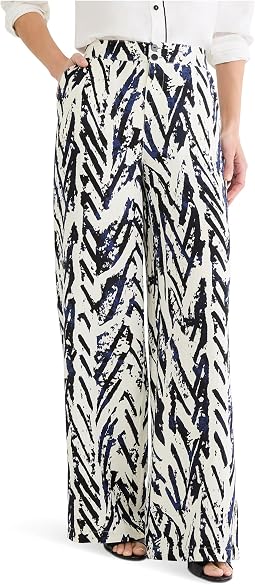 Petite 31" Indigo Crosshatch Linen Wide Leg Pants