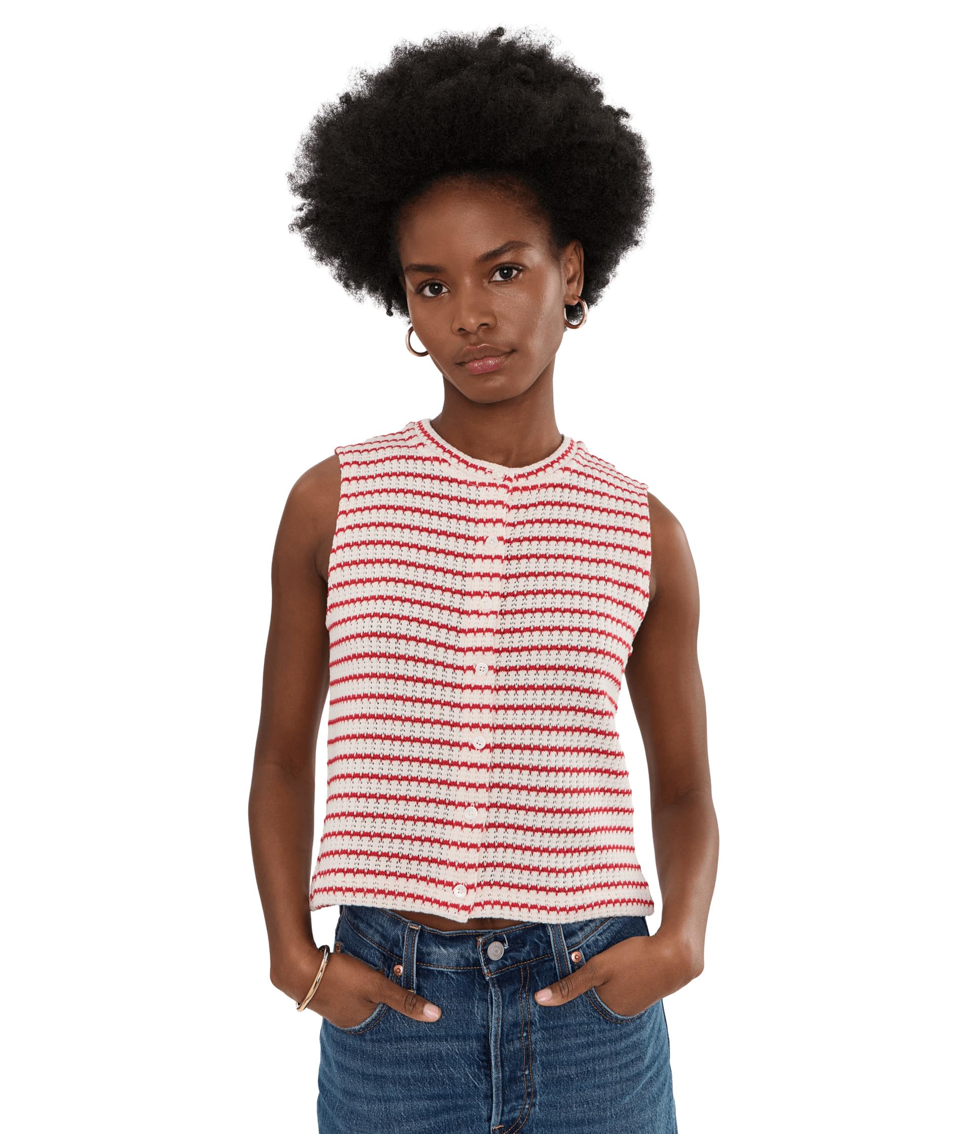 Tuck Stitch Shell with Buttons