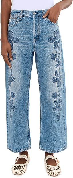 Embroidered Low Slung Baggy Crop in Worn