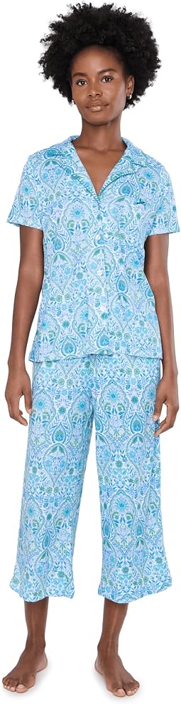 Short Sleeve Notch Top & Capri Pajama Set