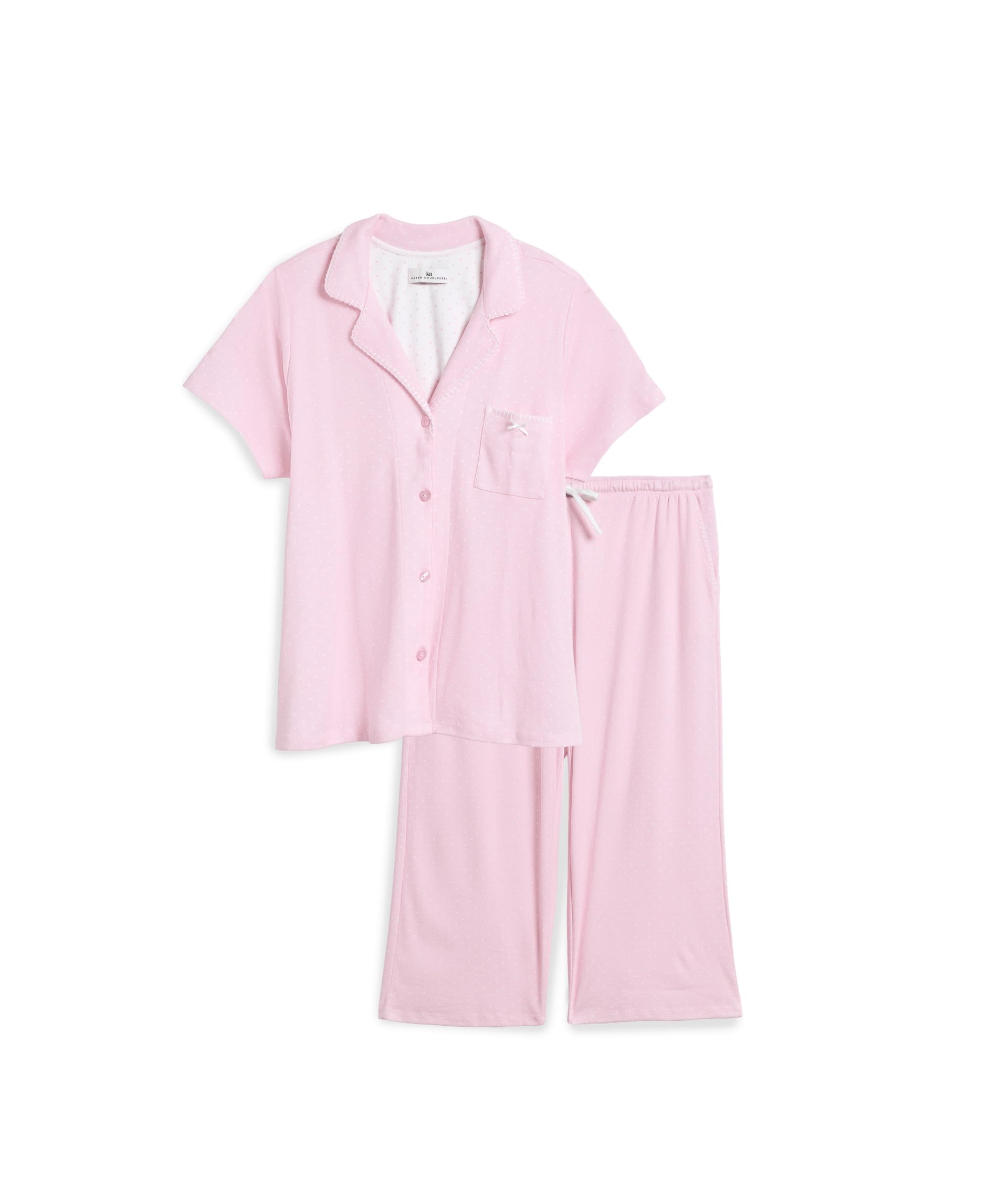 Plus Size Short Sleeve Notch Top & Capri Pajama Set