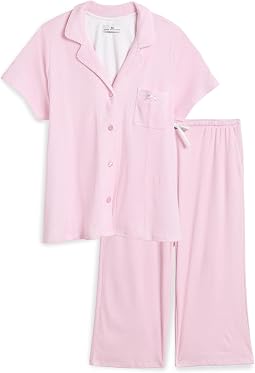 Plus Size Short Sleeve Notch Top & Capri Pajama Set