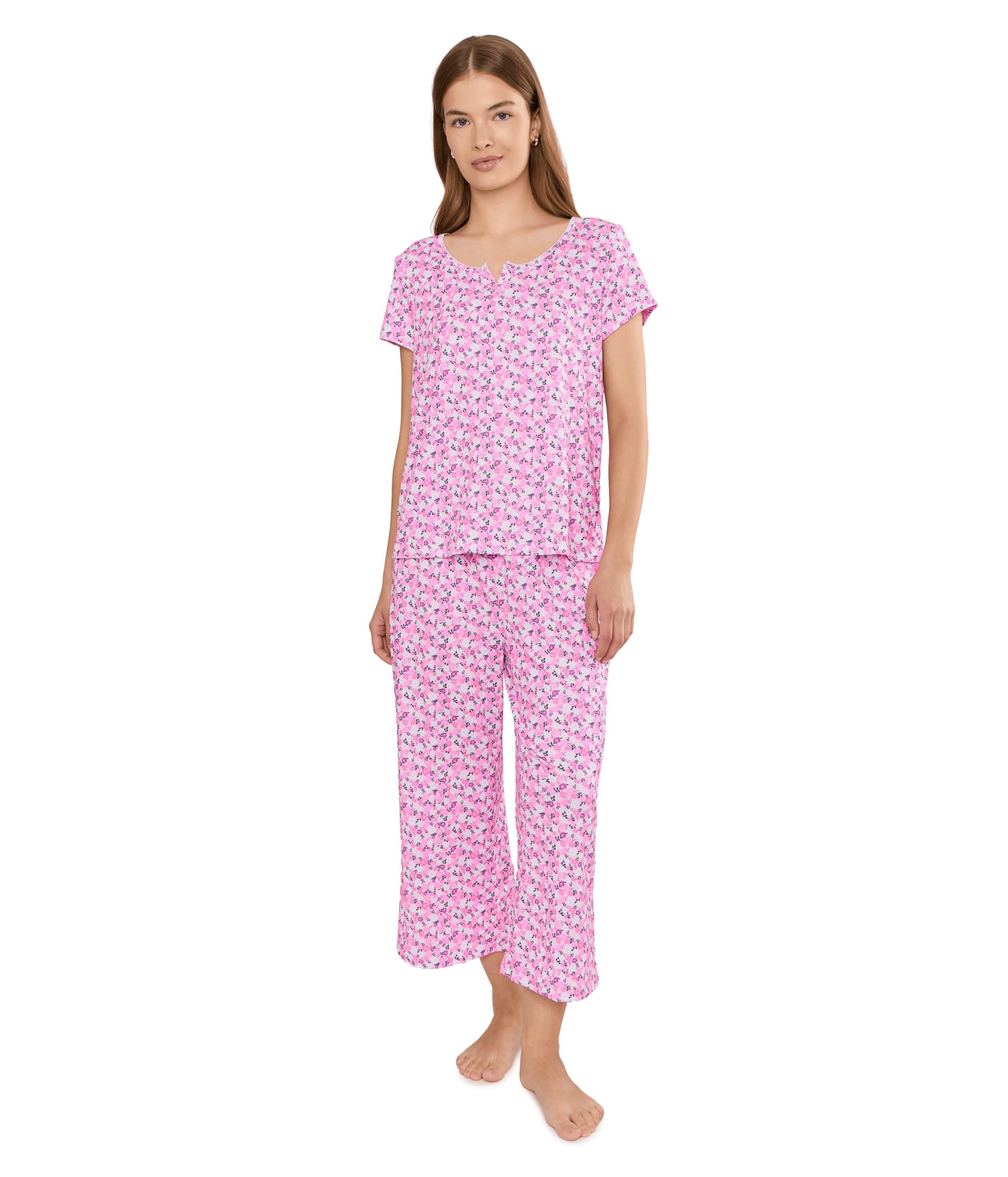 Petite Henley Top & Crop Pantss Pajama Set