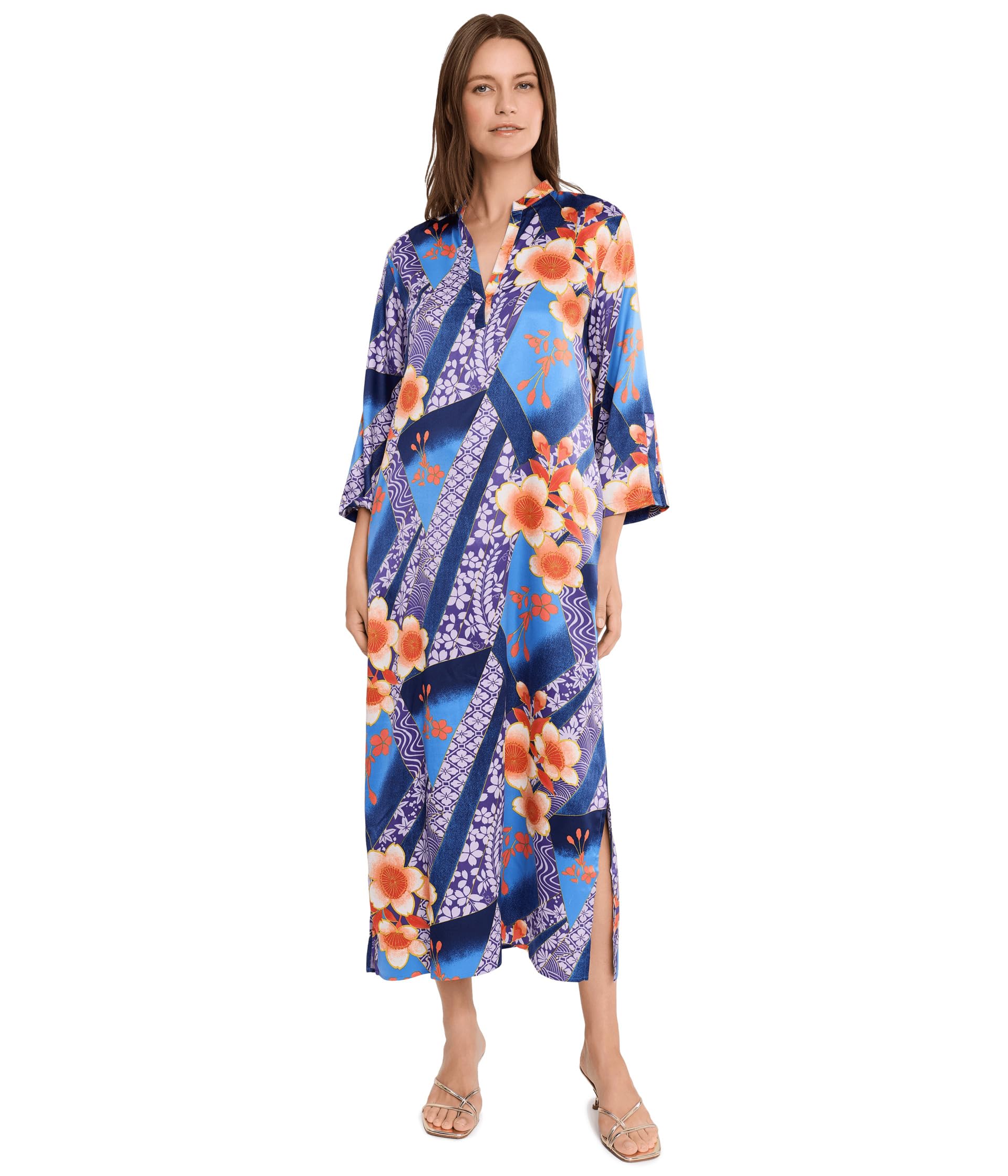 Сатиновый кафтан с мандаринским воротником Magnolia Printed