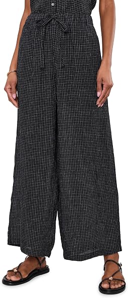 Брюки wide ankle из органического льна в клетку