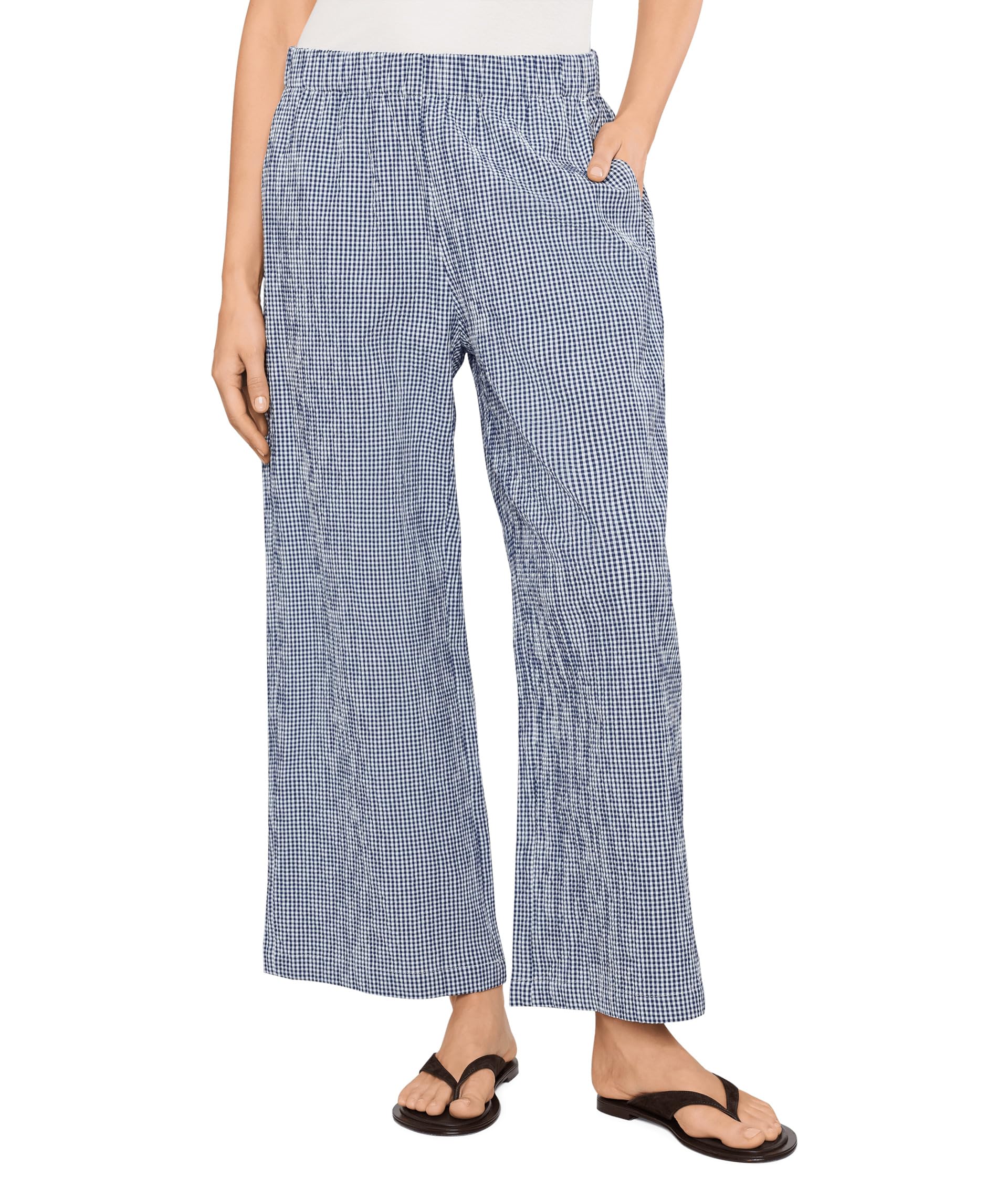 Organic Cotton Pucker Check Ankle Wide Pants