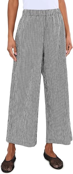 Organic Cotton Pucker Check Ankle Wide Pants