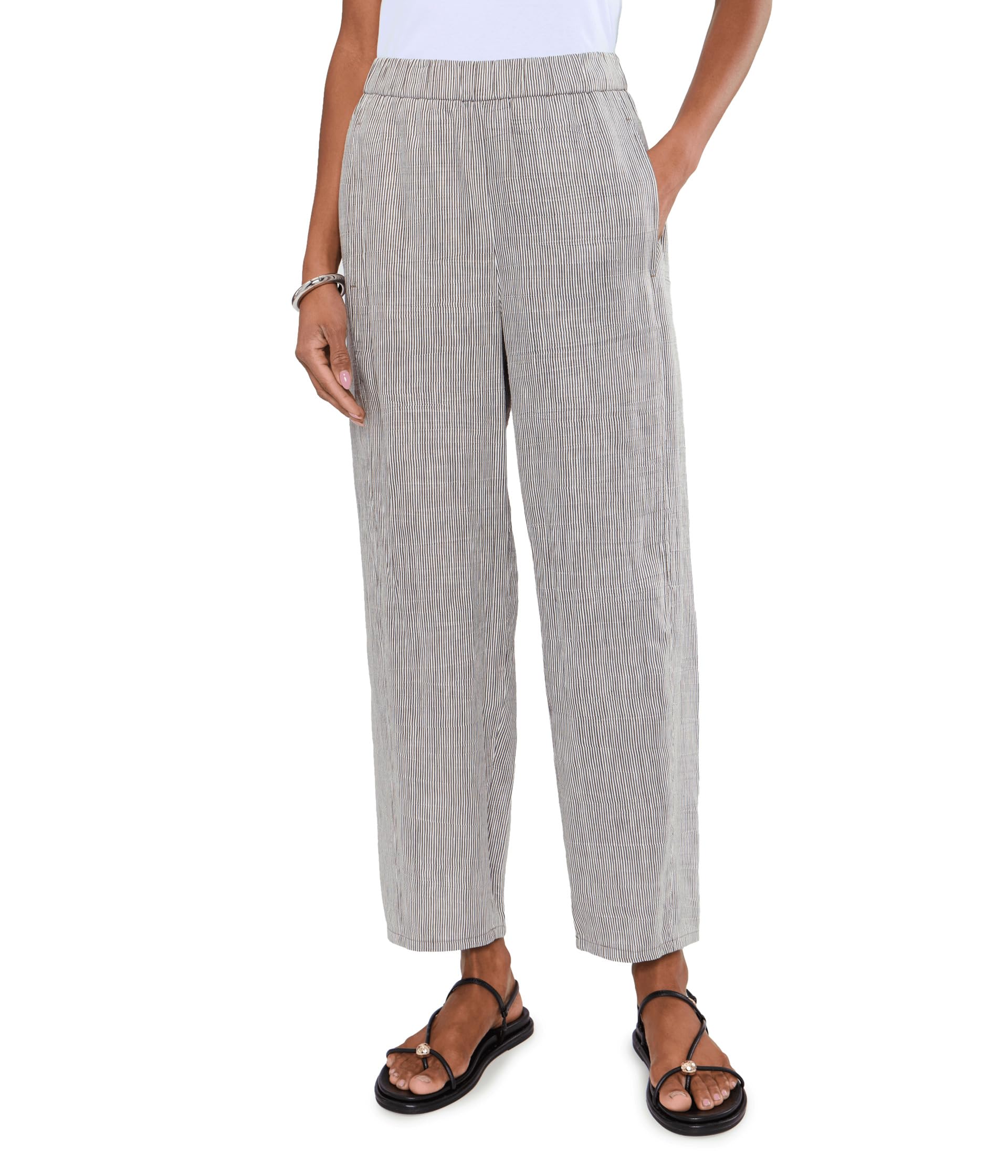 Striped Organic Linen Sheen Ankle Lantern Pants