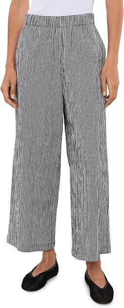 Petite Organic Cotton Pucker Check Ankle Wide Pants