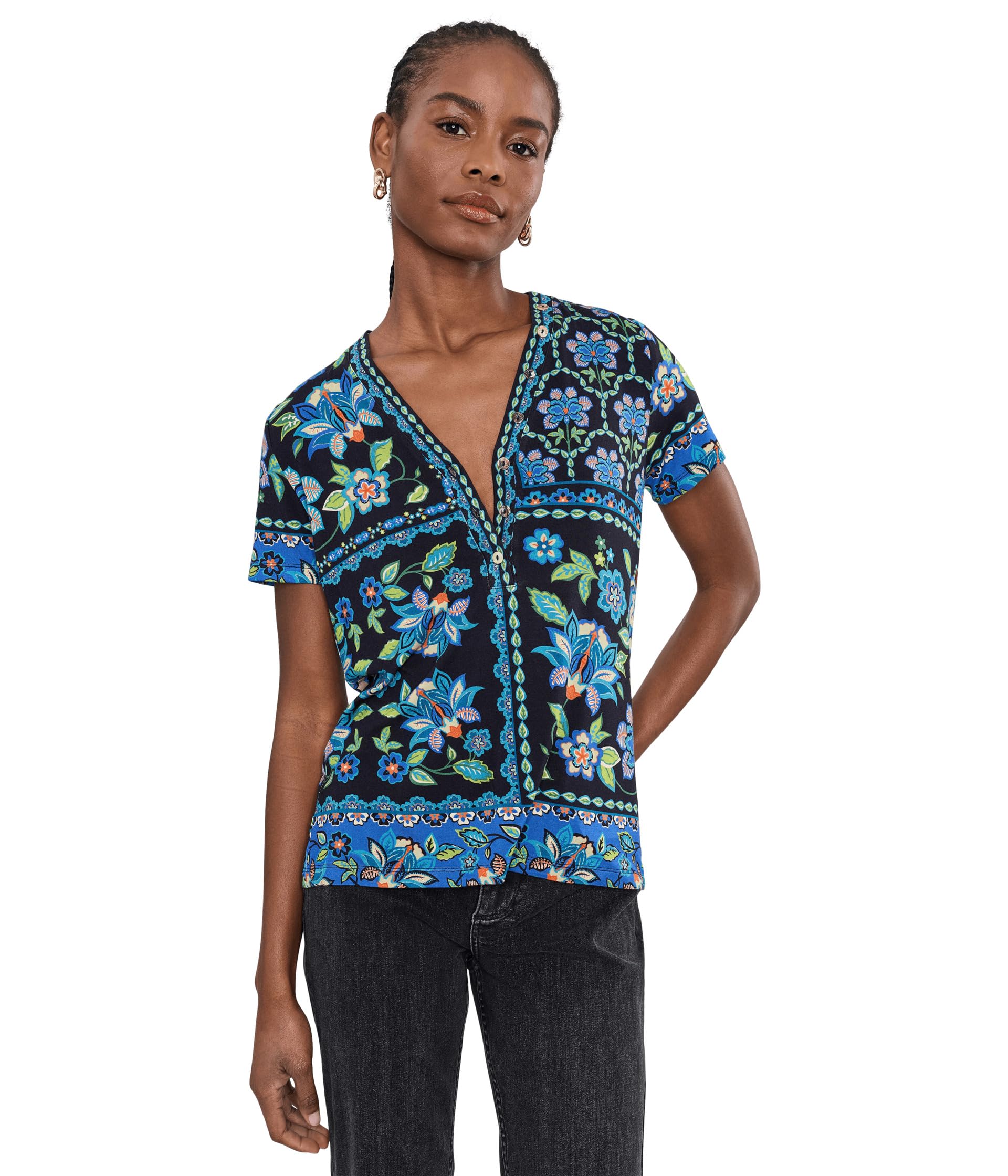 Johnny Was The Janie Favorite Button Neck Tee- Delmira женская футболка