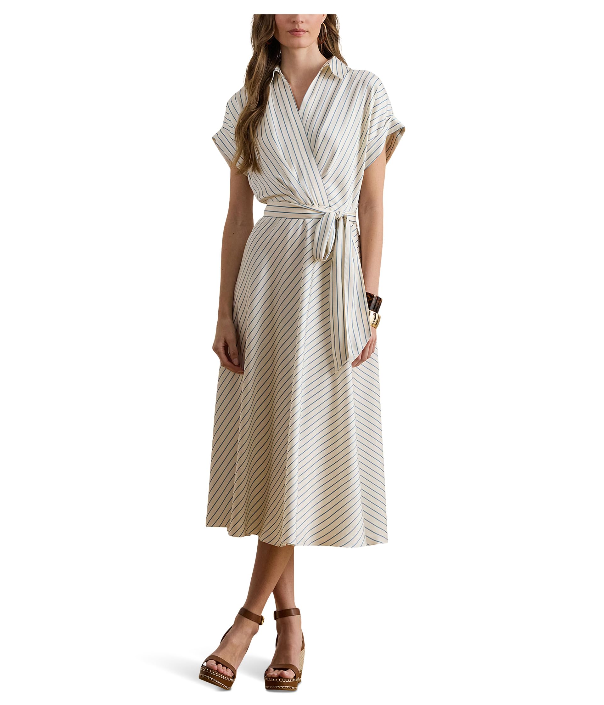 Striped Belted Twill Dress
