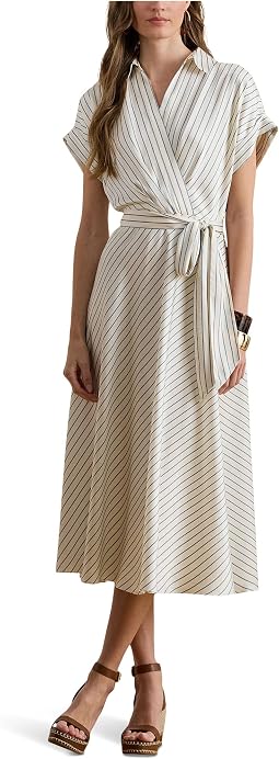 Striped Belted Twill Dress