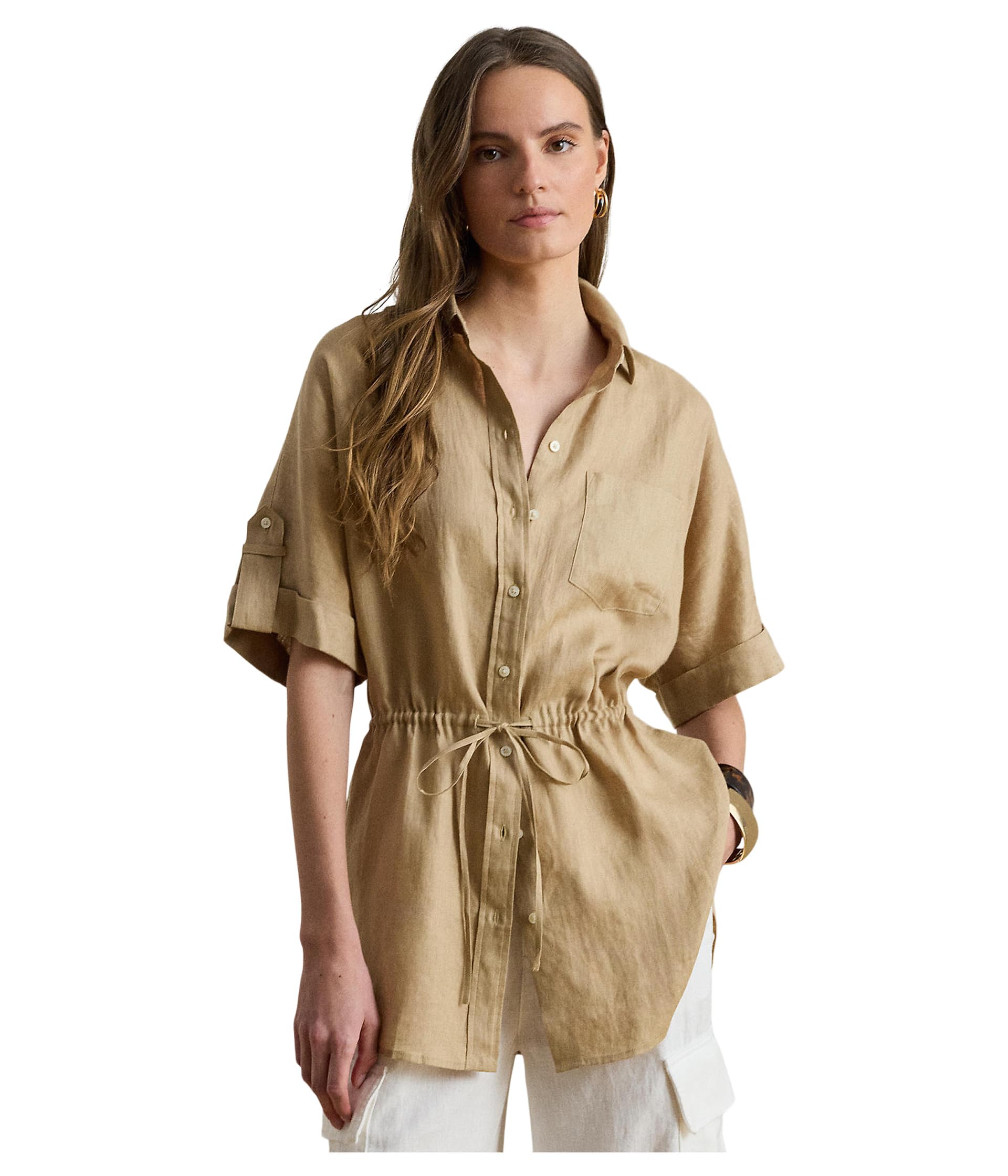 Linen Roll-Tab Sleeve Tunic