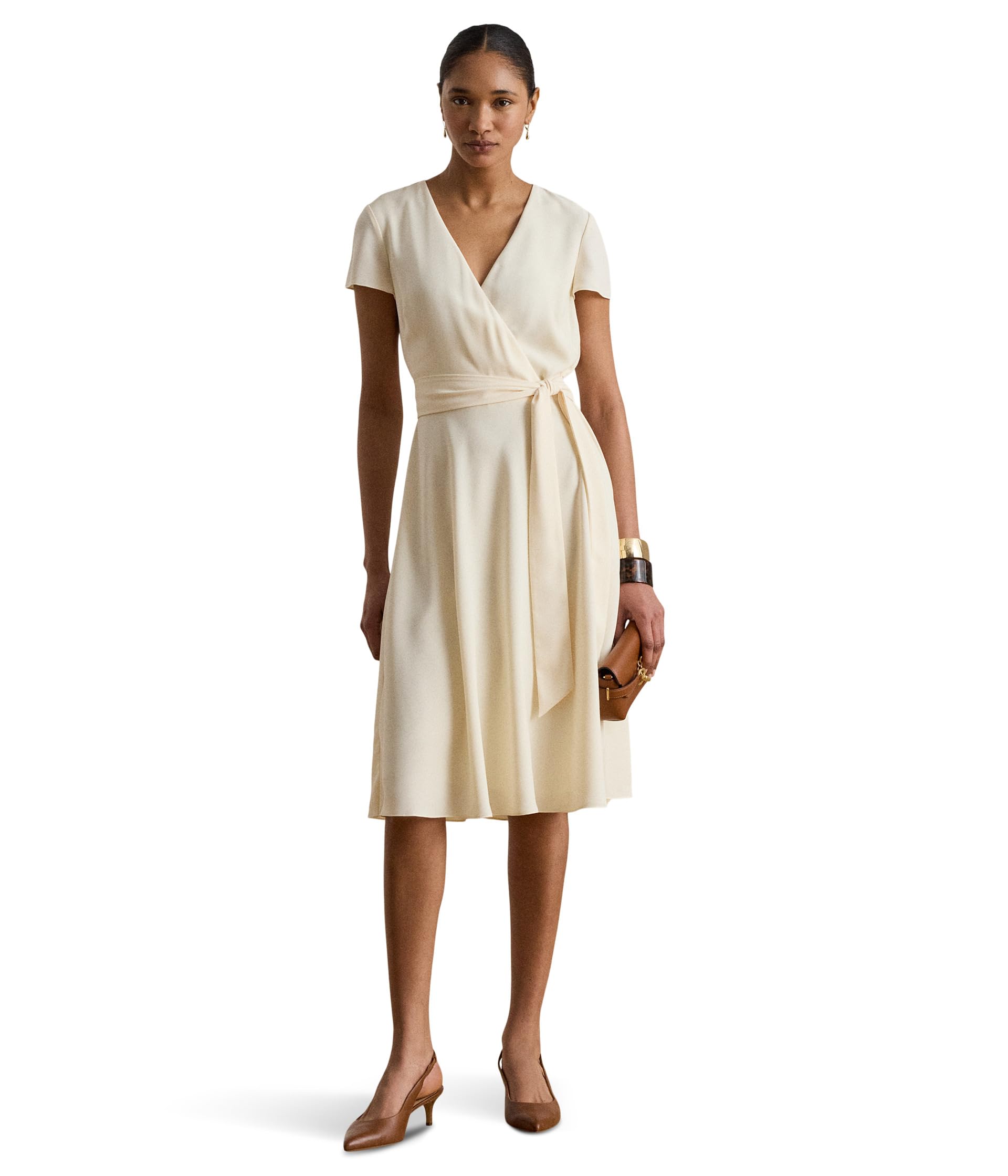 Belted Georgette Surplice Dress
