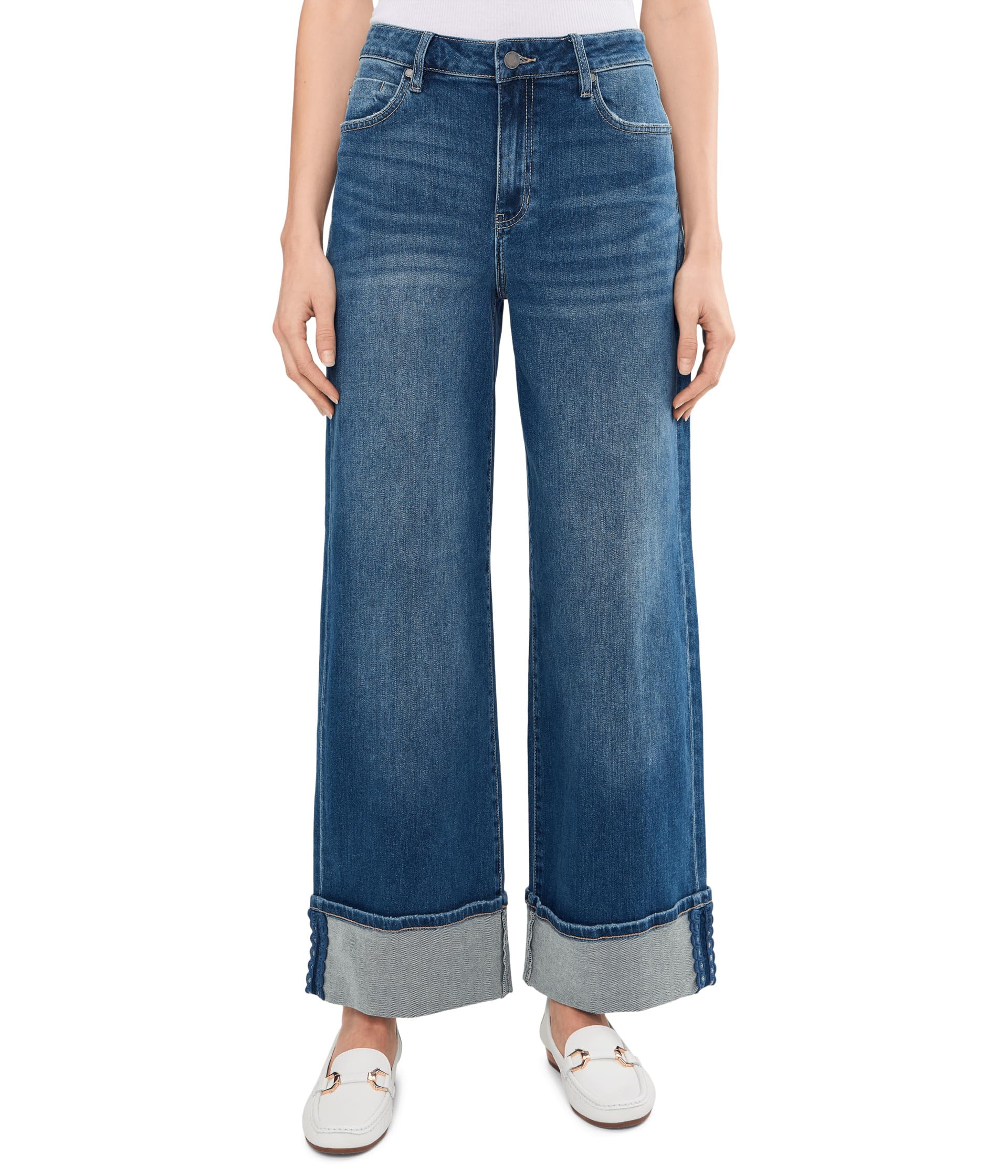 30" Morgan Mid-Rise Cuffed Crop Wide Leg Jeans w/ Trim