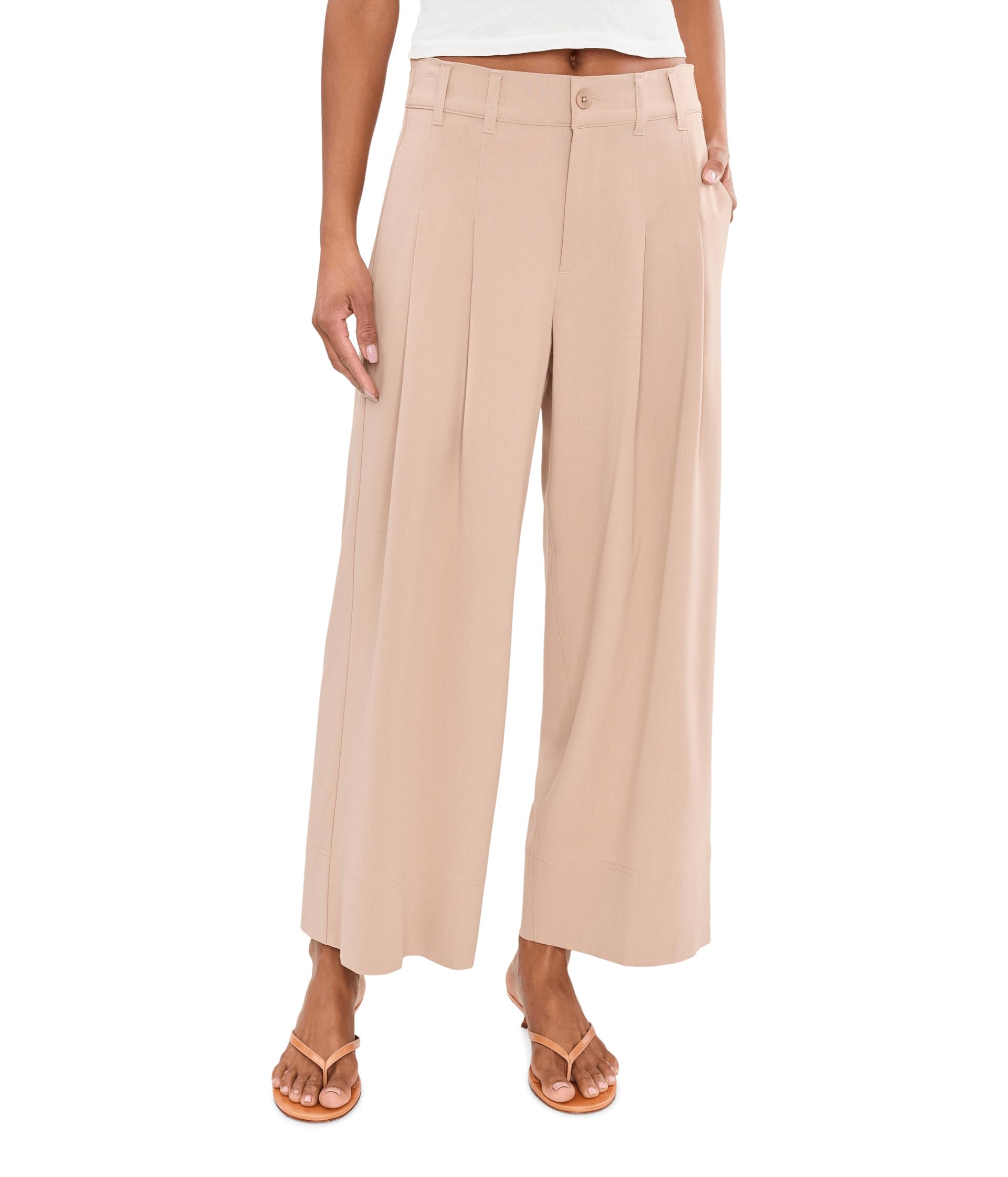 27" High-Rise Pleated Wide Leg Crop Trousers