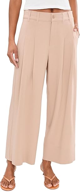 27" High-Rise Pleated Wide Leg Crop Trousers