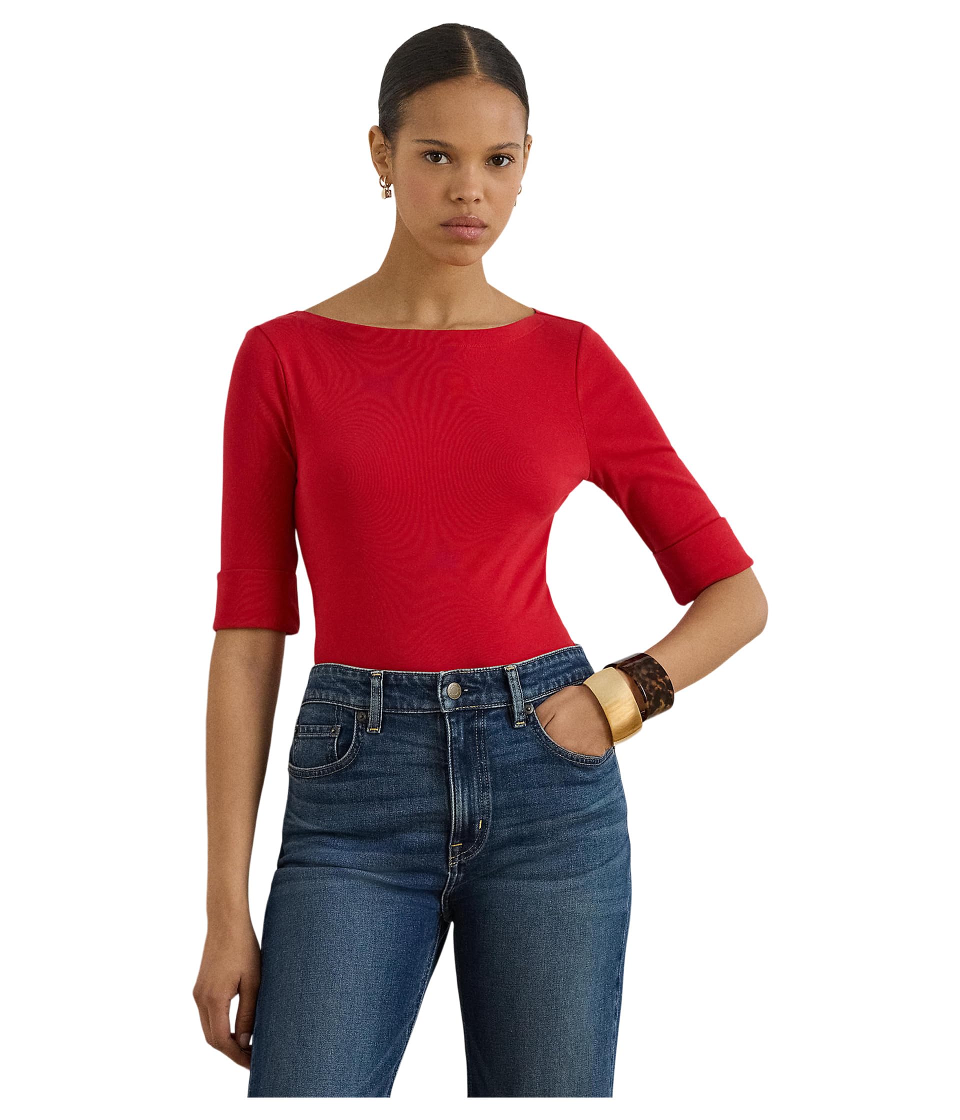 Stretch Cotton Boatneck Top