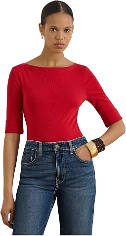 Трикотажный топ с вырезом под лодочку Stretch Cotton