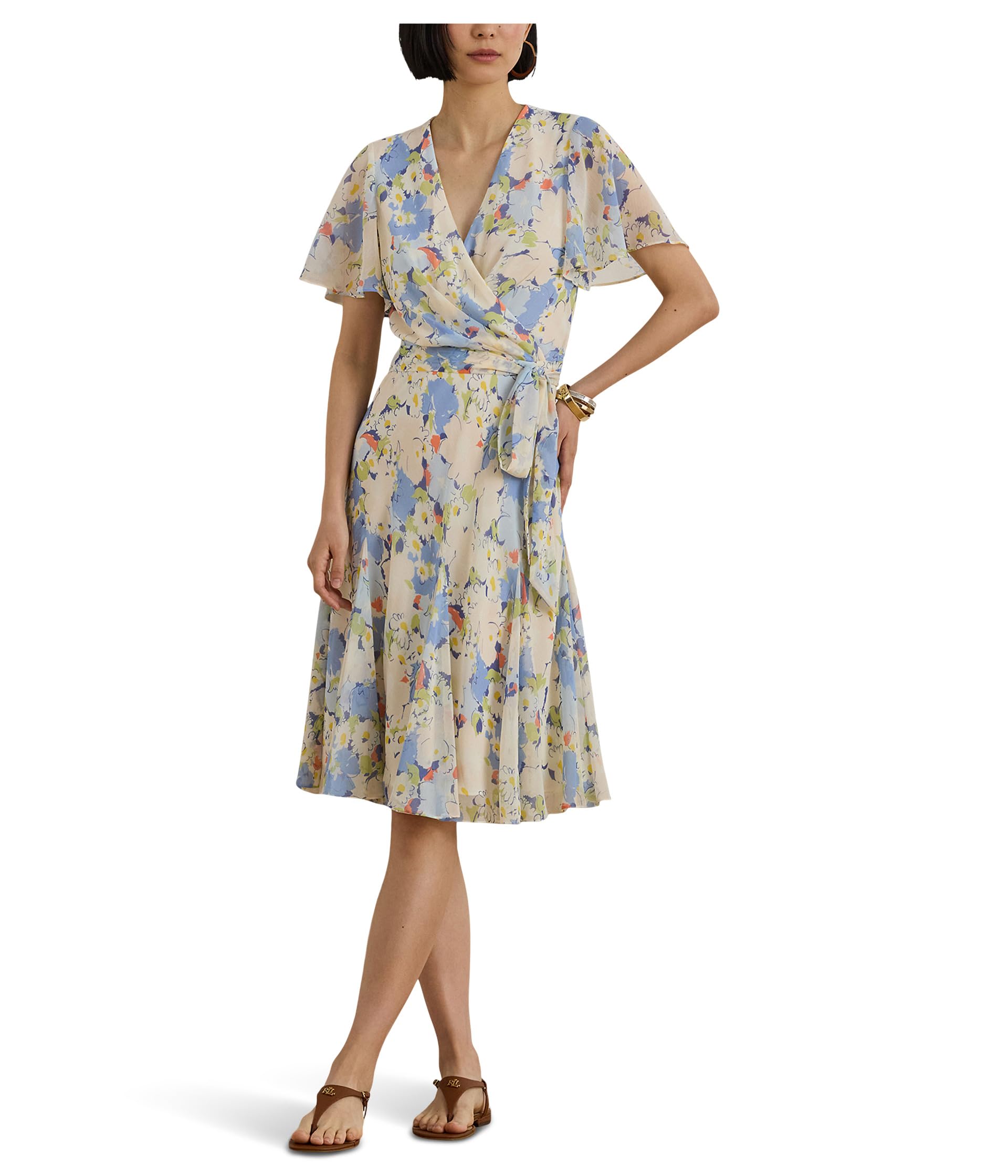 Floral Crinkle Georgette Surplice Dress