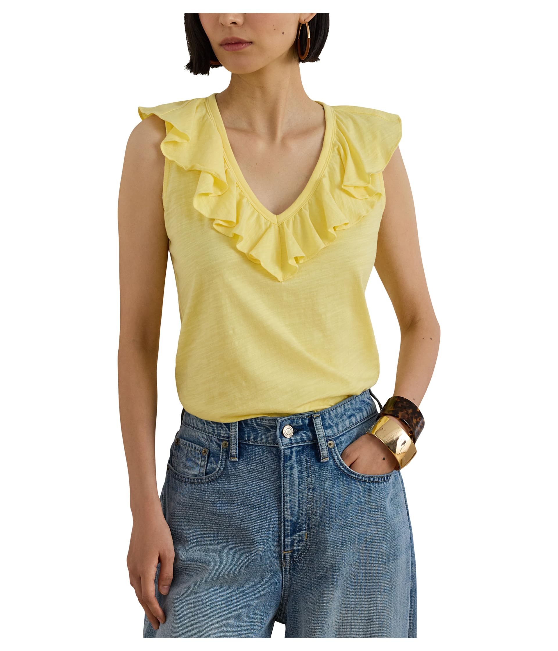 Топ без рукавов Ruffle-trim Slub Jersey