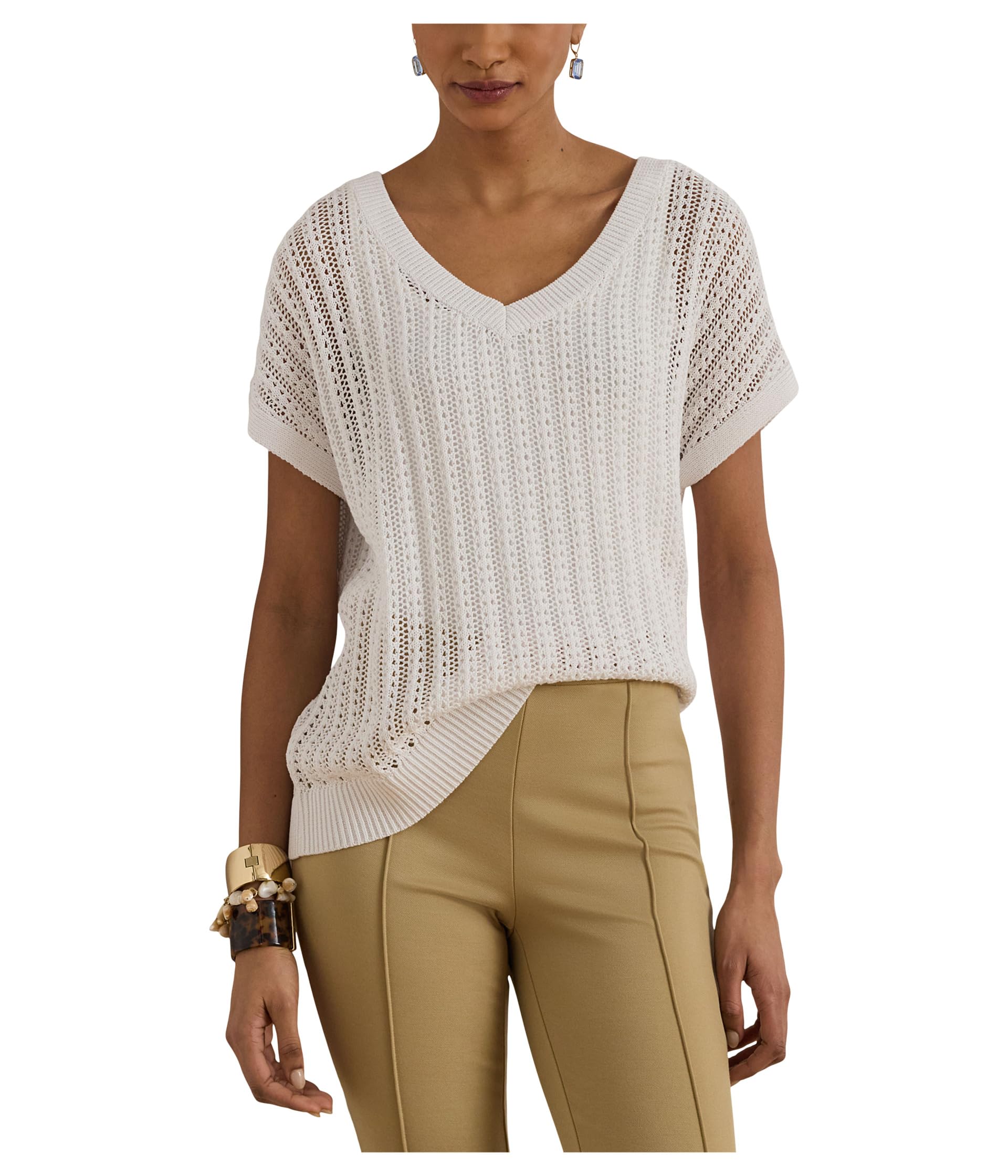 Женский джемпер Petite Cotton-Blend Mesh Short Sleeve