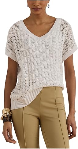 Женский джемпер Petite Cotton-Blend Mesh Short Sleeve