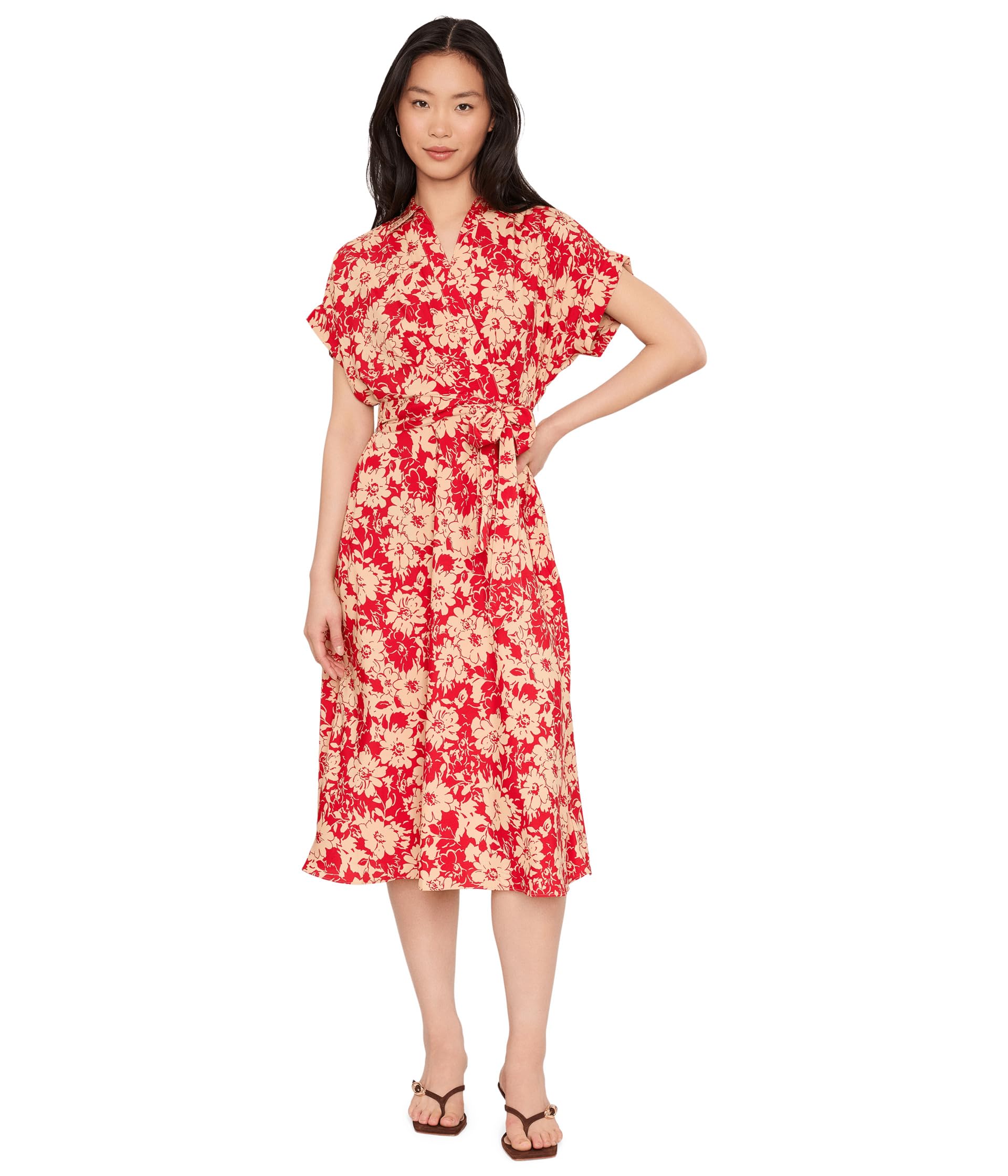 Petite Floral Belted Crepe Dress