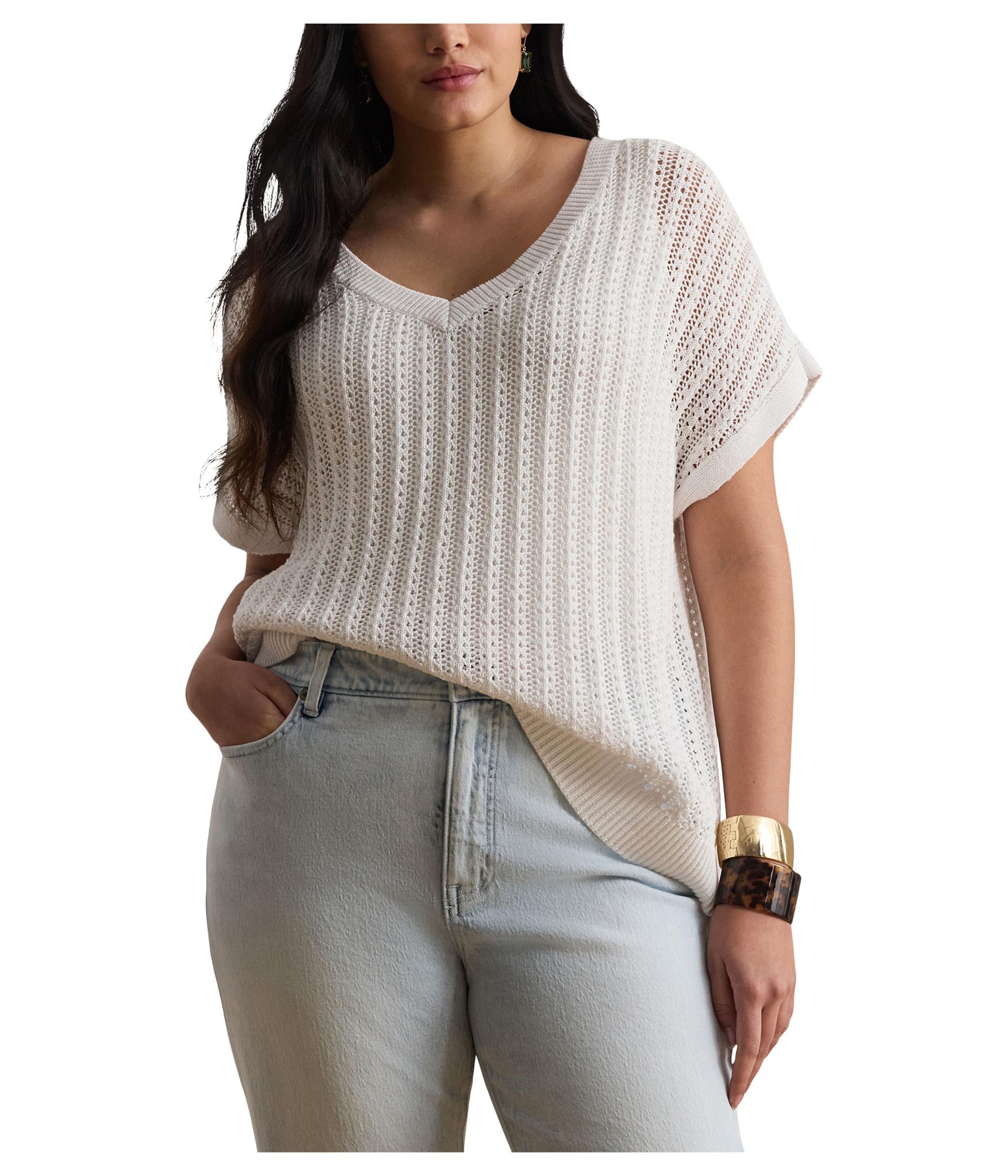 Свитер Plus Size Cotton-blend Mesh с коротким рукавом