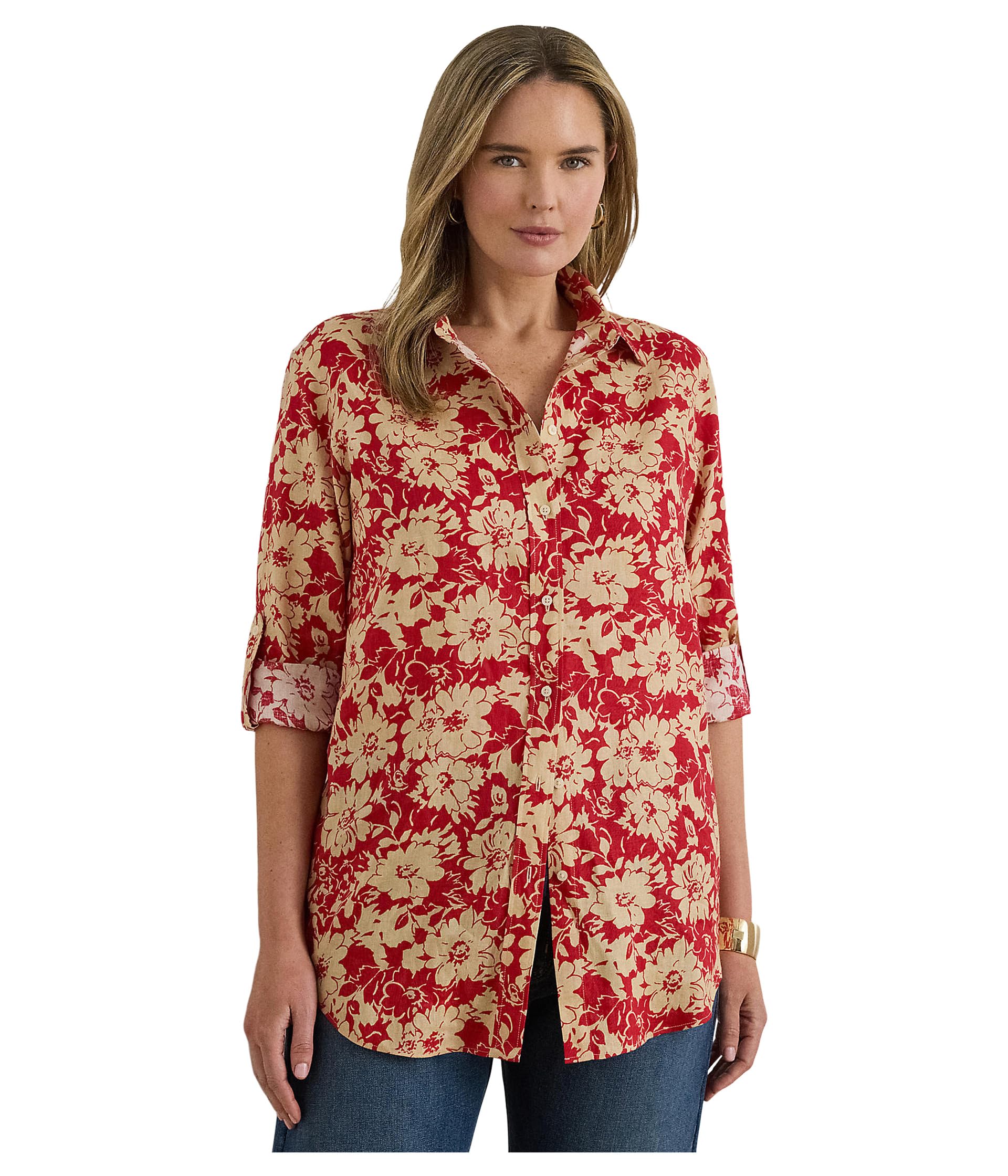 Plus Size Relaxed Fit Floral Linen Shirt