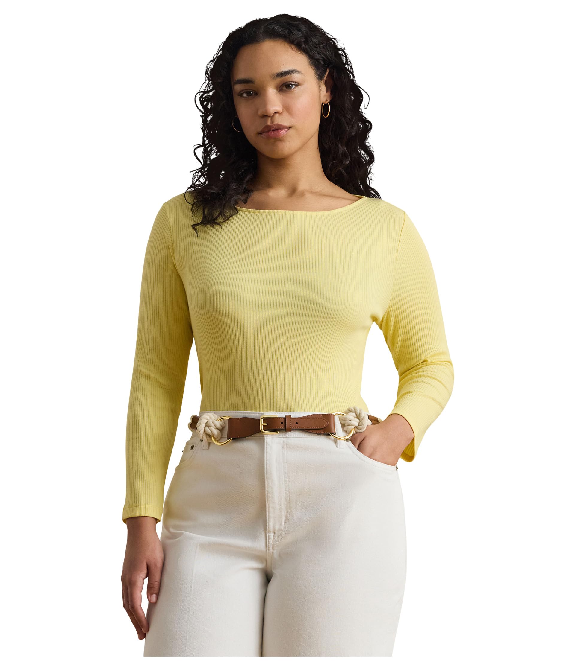 Женский хлопковый топ Plus Size Rib-Knit Boatneck