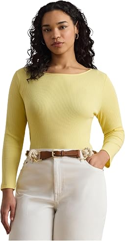 Женский хлопковый топ Plus Size Rib-Knit Boatneck
