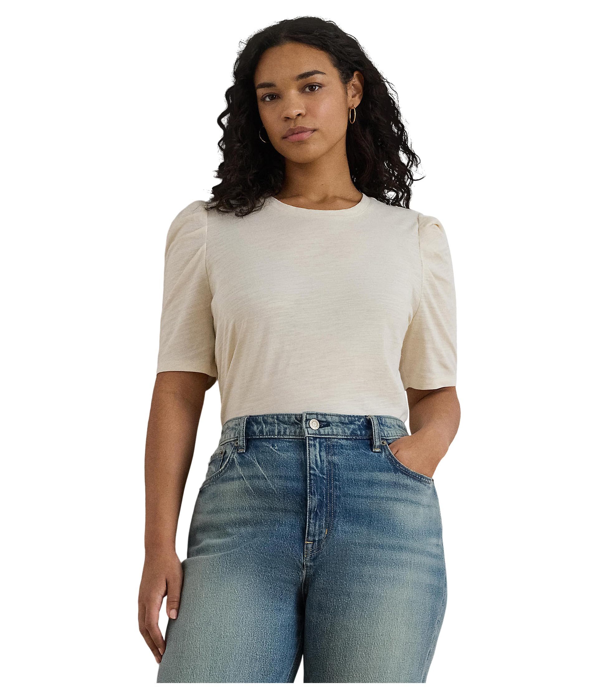 Plus Size Slub Jersey Puff-Sleeve Top