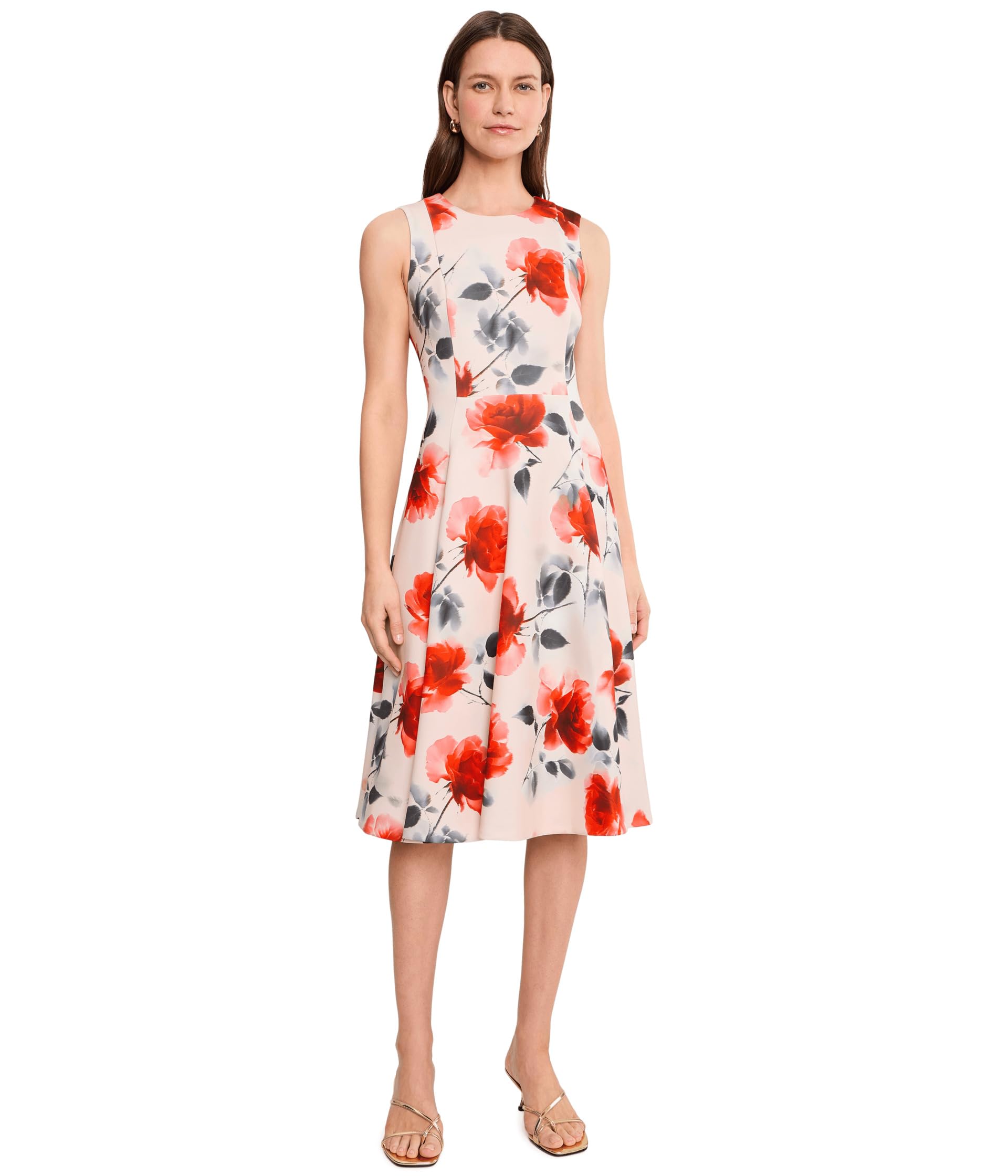 Sleeveless Scuba Floral A-Line Dress