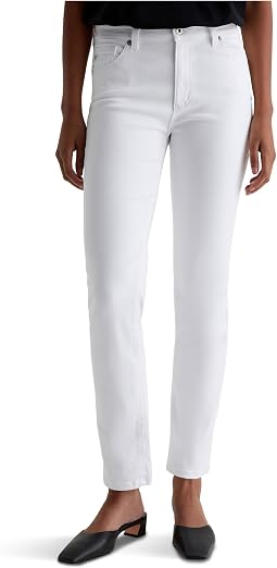 Mari Mid-Rise Slim Straight Jeans in White