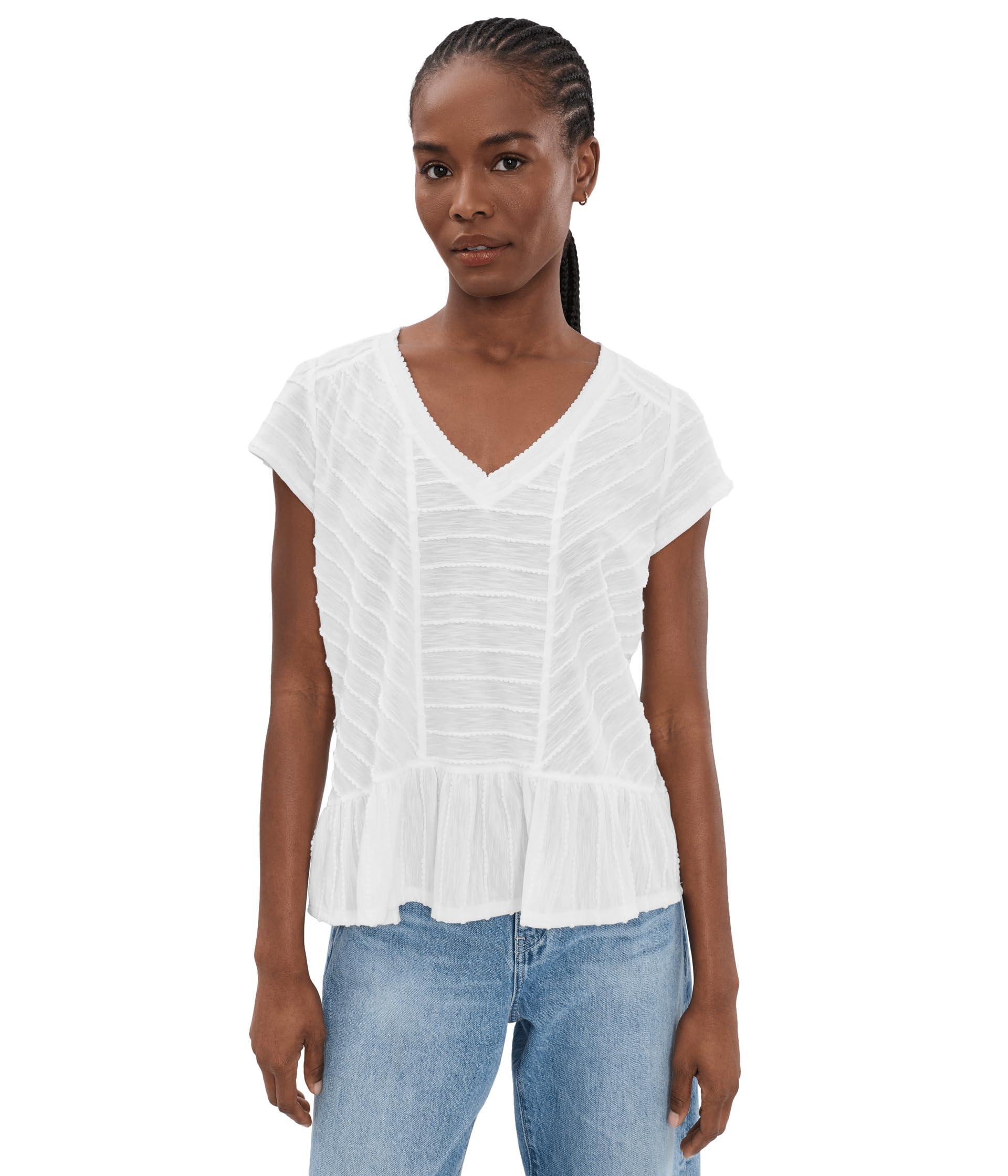 Petite Short Sleeve V-Neck Knit Top w/ Miter Detail