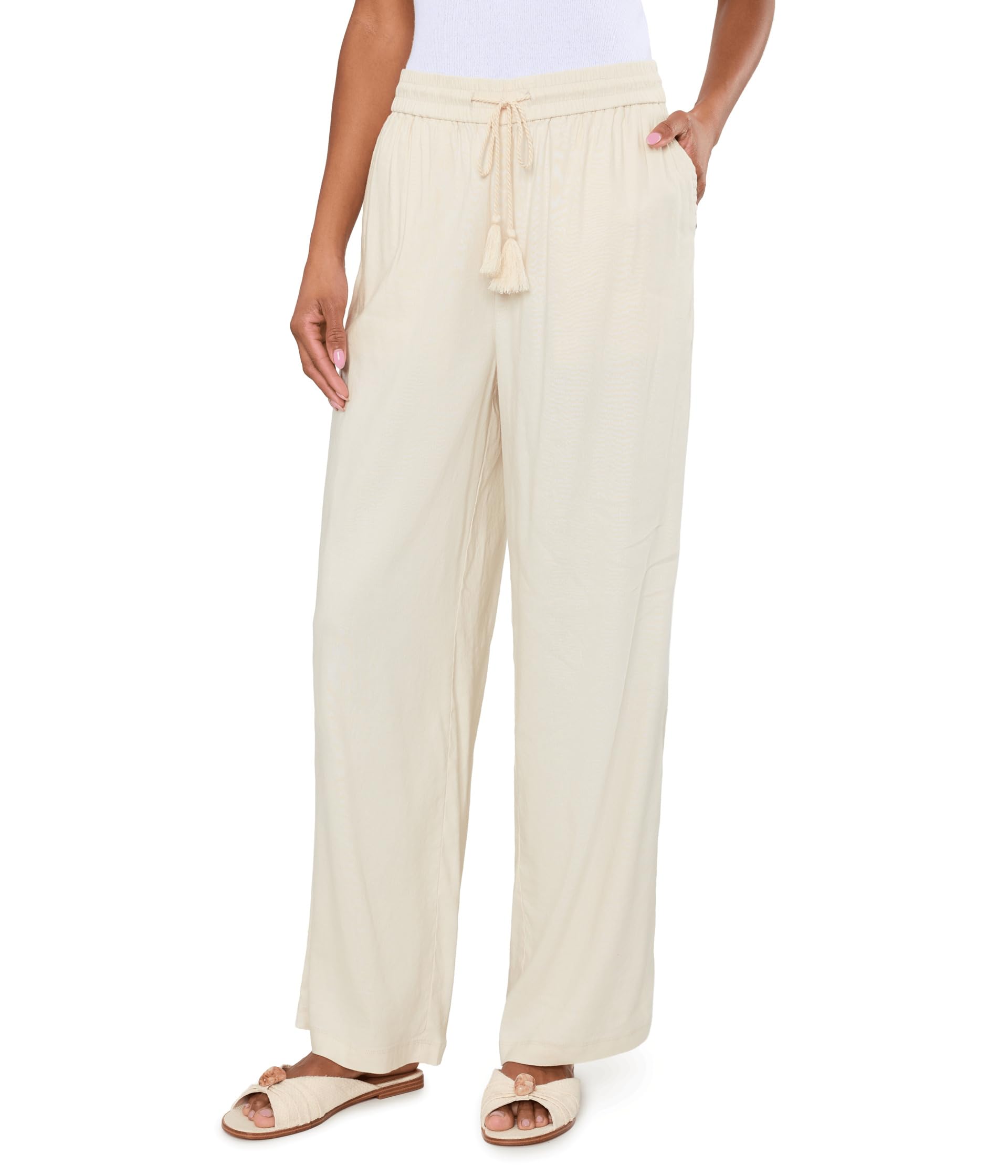 Mid-Rise Pull-On Drawstring Waistband Wide Leg Pants 30in Inseam