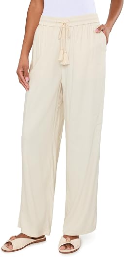 Mid-Rise Pull-On Drawstring Waistband Wide Leg Pants 30in Inseam