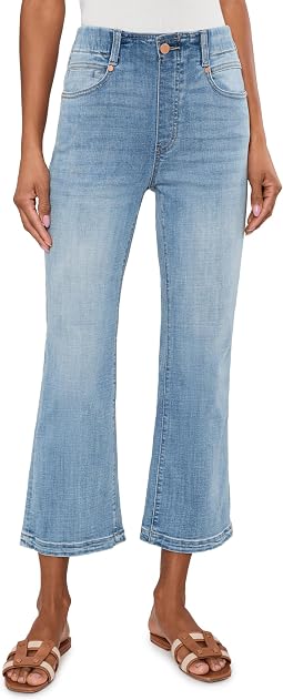 Gia Glider Pull-On Mid-Rise Crop Flare Jeans with Tulip Back Slit 25.5in Inseam