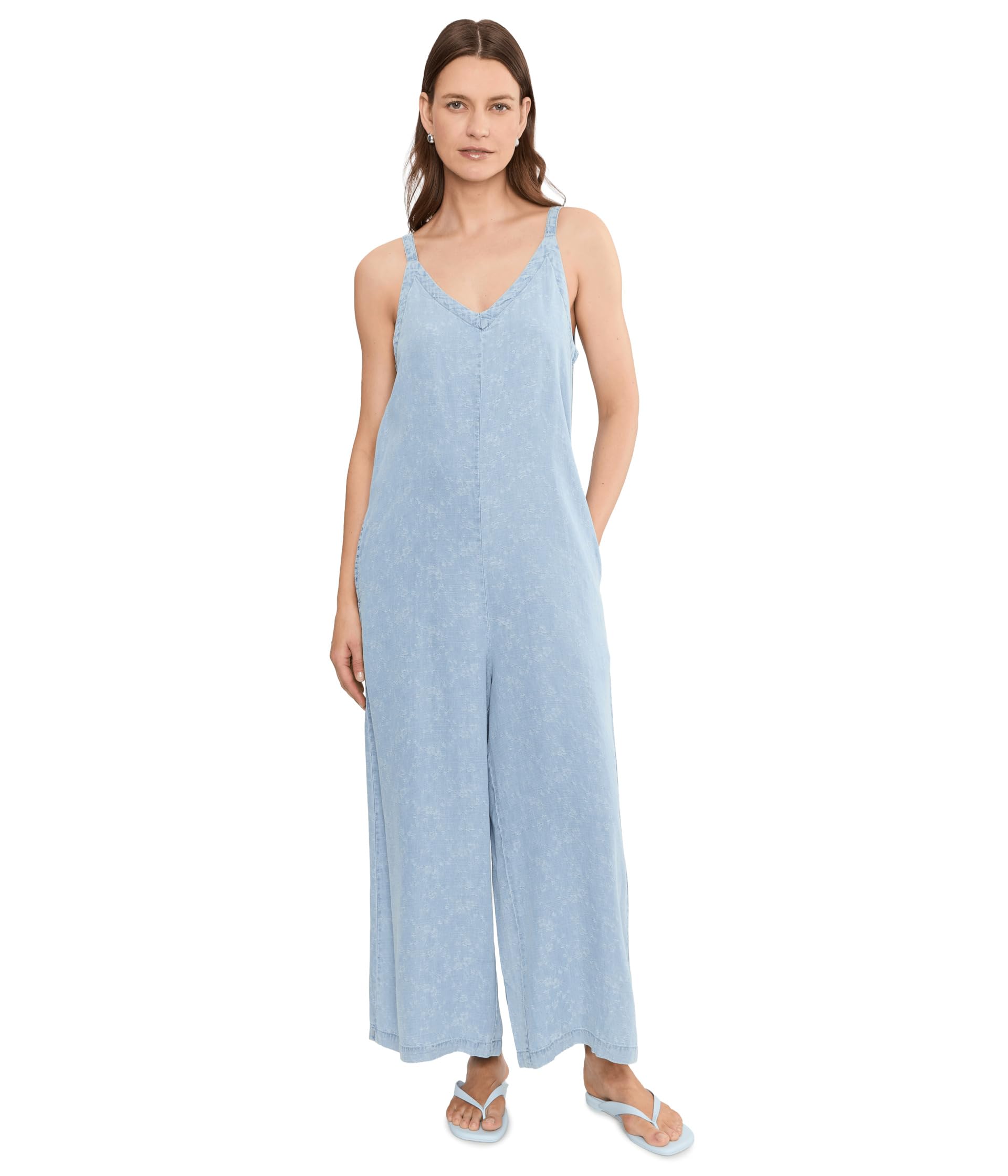 Wide Leg Crop Jumpsuit with Adjustable Straps 24in Inseam