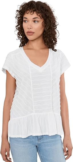 Short Sleeve V-Neck Knit Top with Miter Detail