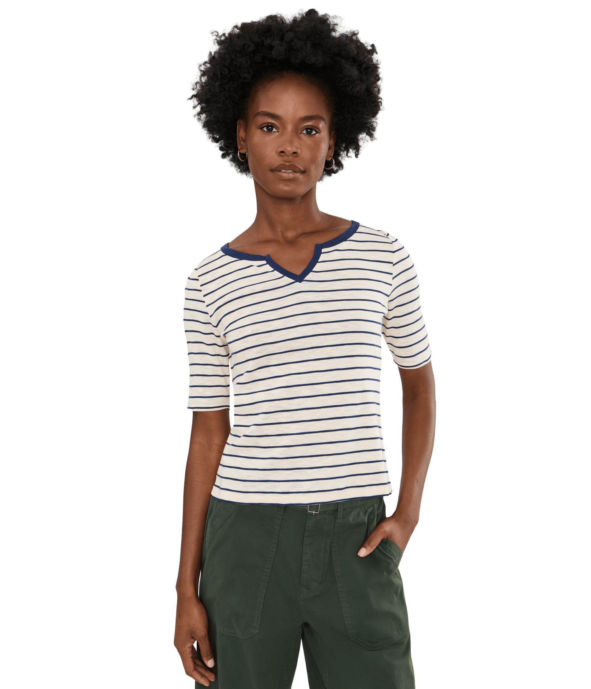 Женский поло NIC+ZOE Nzt Elbow Sleeve Stripe Notch Tee