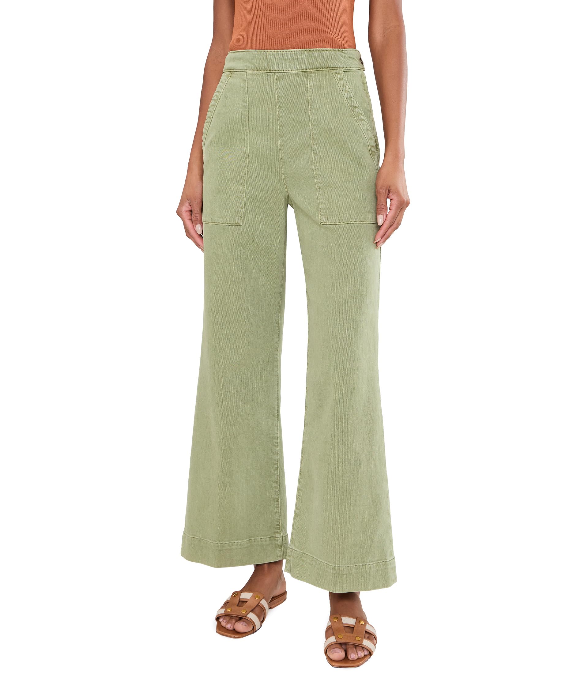 The Side Zip Wide Leg Ankle in Pesto