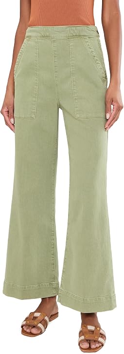 The Side Zip Wide Leg Ankle in Pesto