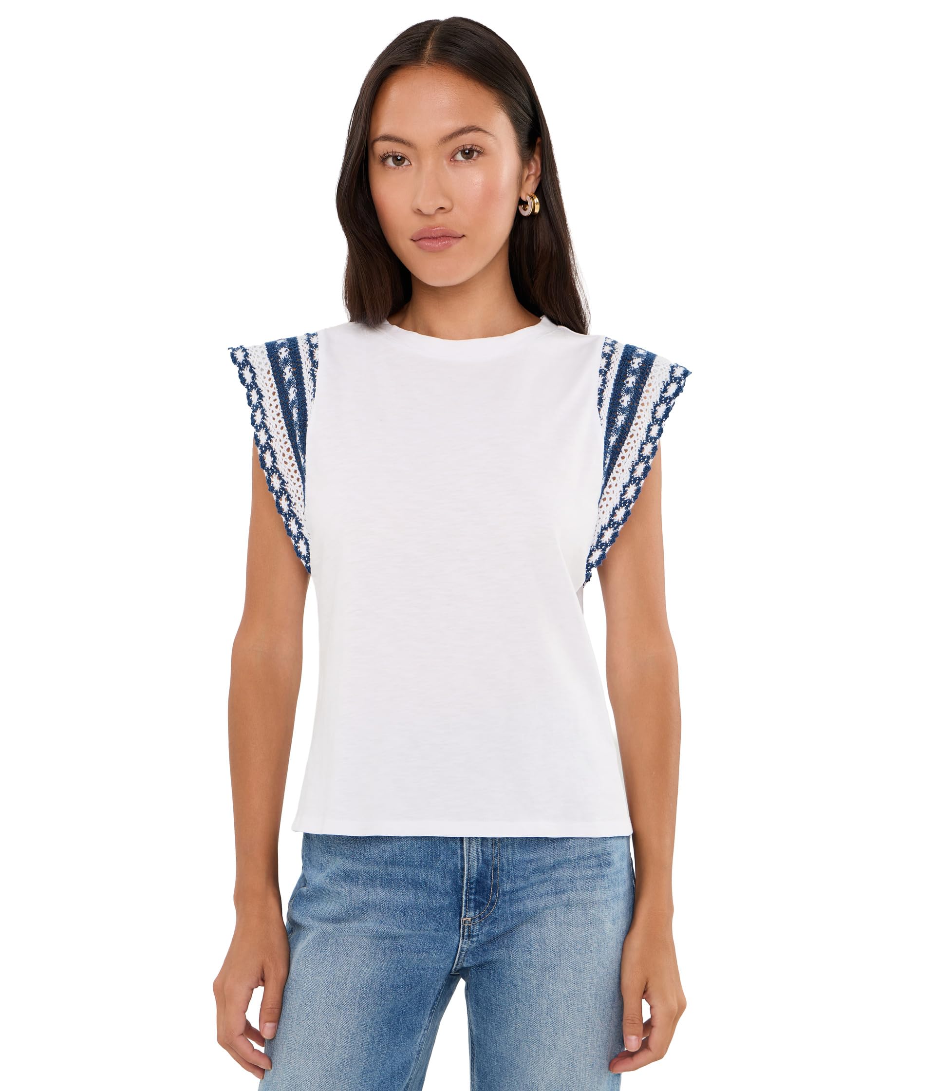 Petite Knit Trim Cotton Slub топ