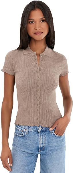 Cap-Sleeve Button-Front Top